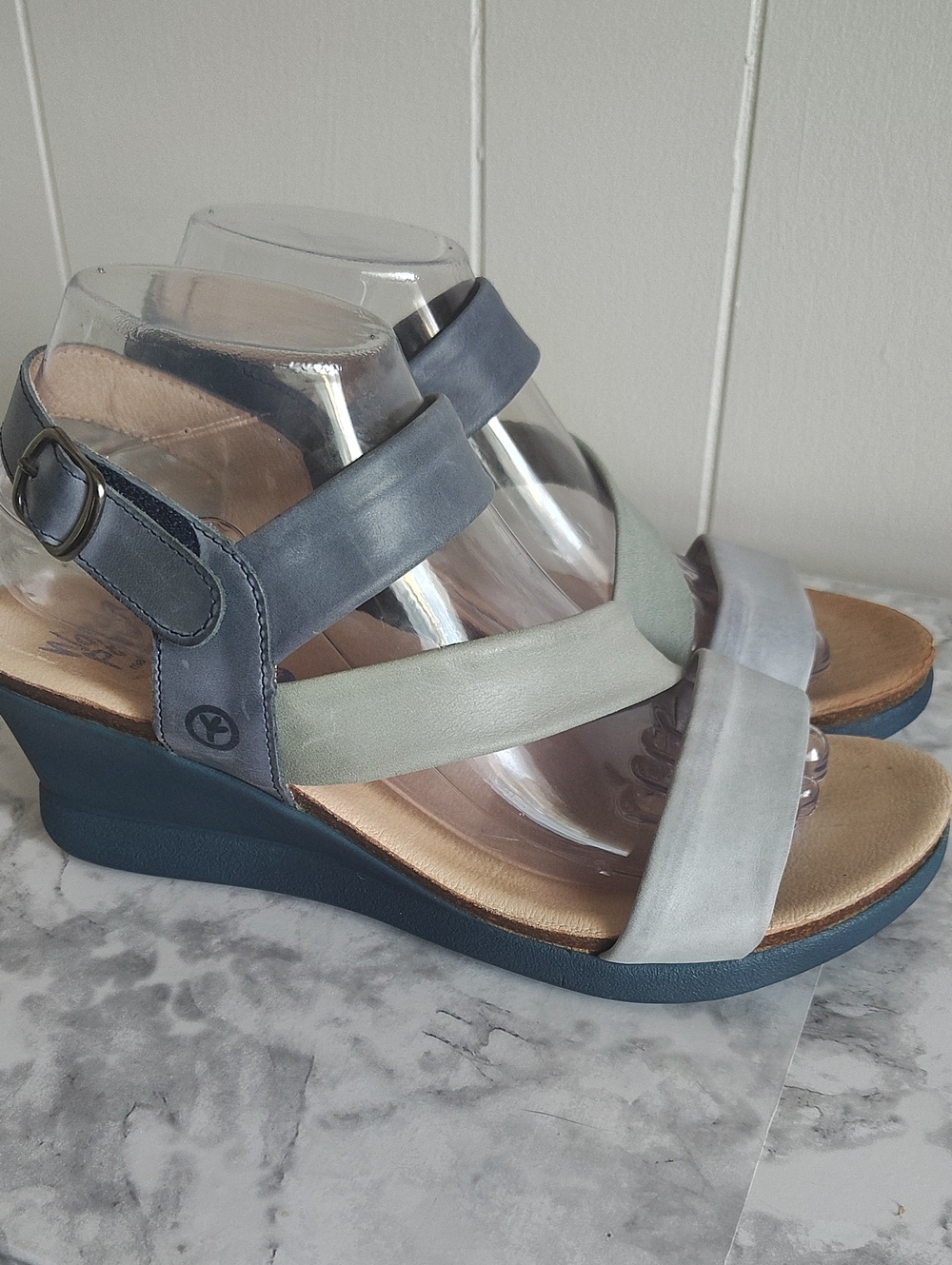 Women's Tri-Tone Strappy Wedge Sandals - Blue & Mint